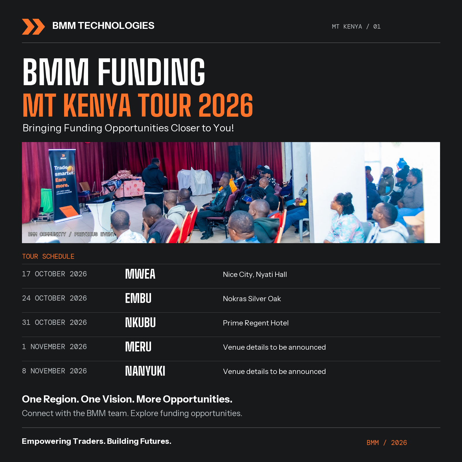 BMM Funding Mt Kenya Tour 2026 — full tour schedule